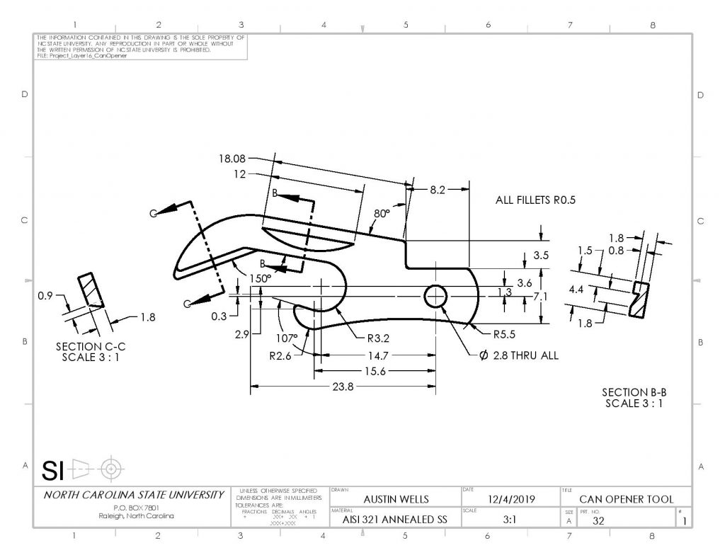 Drawing of the can opener from layer 16 of the knife